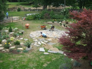 Circular natural stone patio